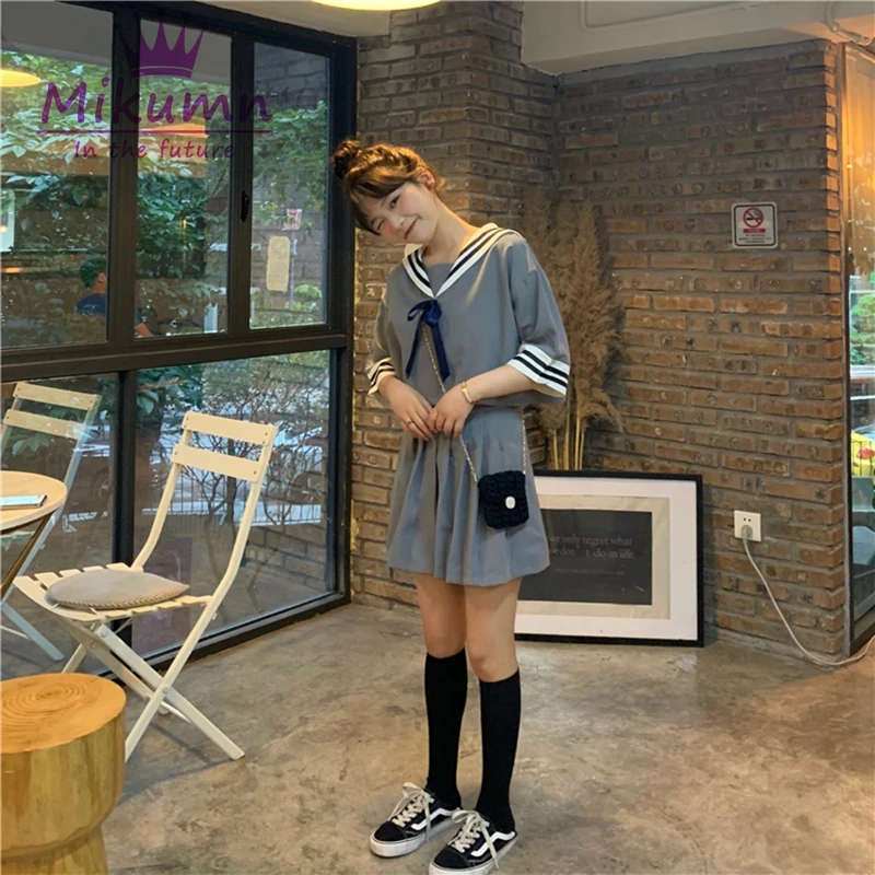 Японская школьная форма для Для женщин и девочек Милая рубашка в морском стиле, топы+ Высокая Талия плиссированная юбка комплекты Косплэй костюм JK наборы для ухода за кожей
