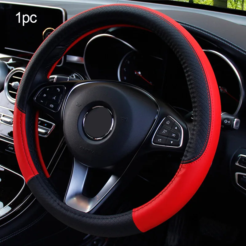 Автомобильный Стайлинг чехол рулевого колеса автомобиля 38 см Авто универсальный из искусственной кожи чехлы на руль авто Противоскользящие четыре сезона аксессуары - Название цвета: Красный