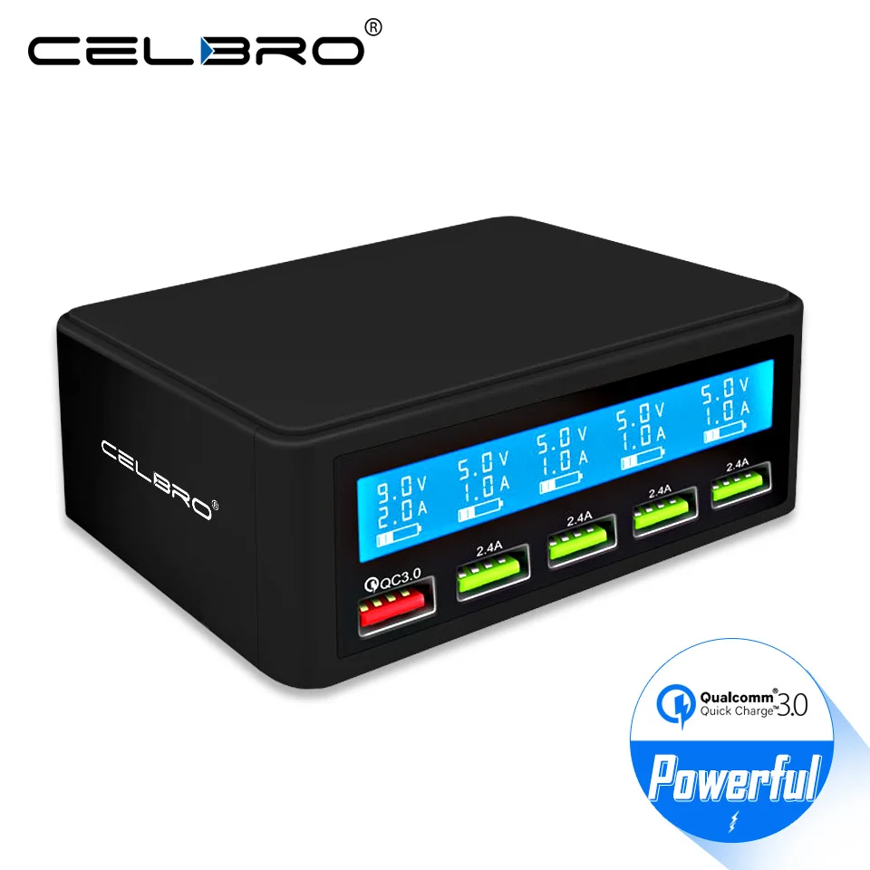 

5 Port USB Multi Charger Station Quick Charge 3.0 Fast Charging Multiple USB Charger HUB LED Display QC 3.0 Universal Chargers