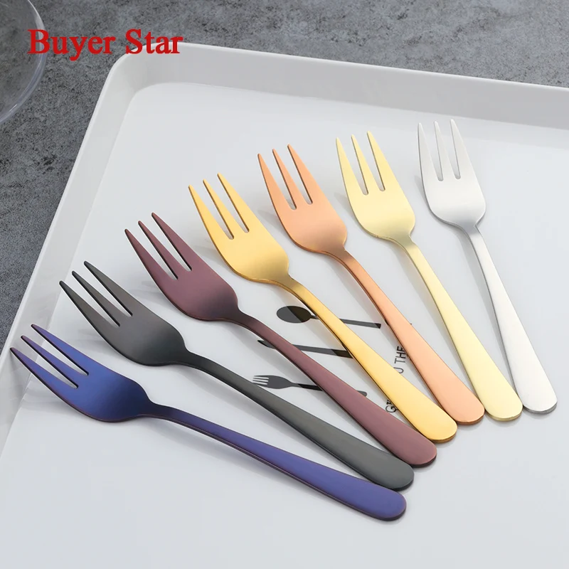 

HOT 7pcs 5.59''Stainless Steel Tea Fork Set Metal Three Prongs Food Cake Cutlery Tea Fork Dinnerware Set for Party or Restaurant