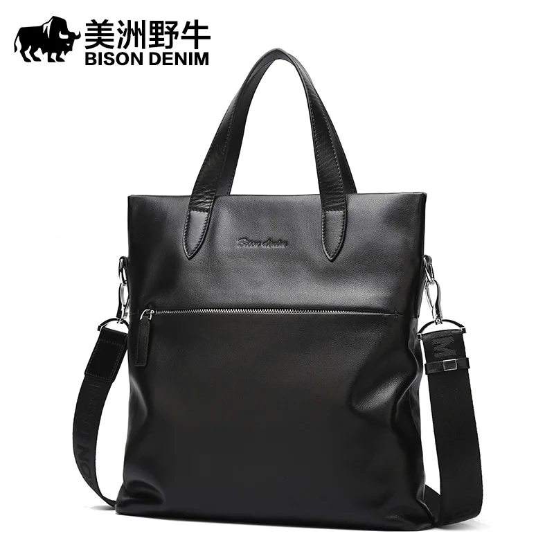 

2018 BISON DENIM Brand Handbag Men Shoulder Bags Leather Genuine Business Casual Messenger Bag Men's Cowhide Briefcase Tote Bag