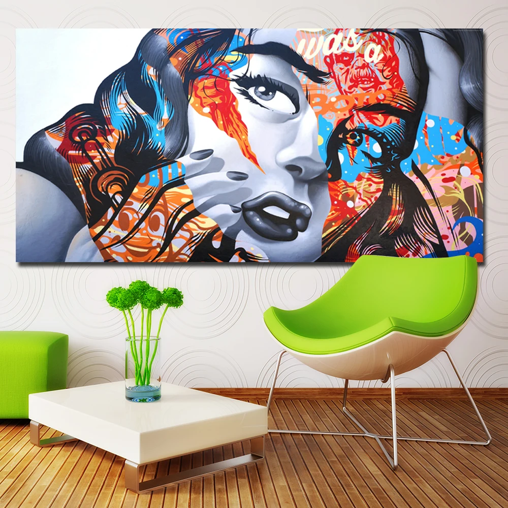 

Modern wall art graffiti art colorful girl oil painting Poster Prints Painting on canvas No frame Pictures Decor For Living Room