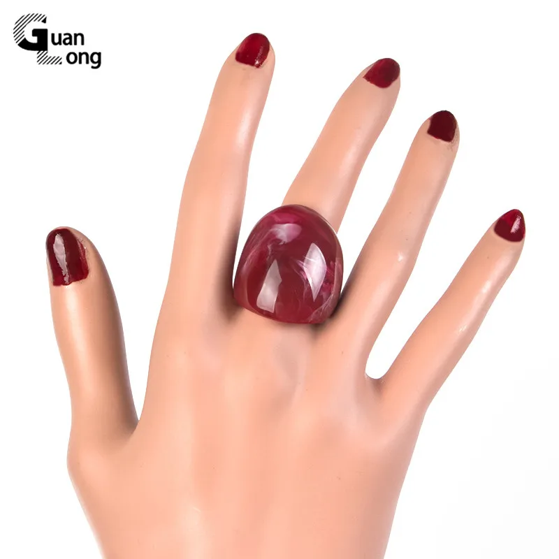 

GuanLong Classic Geometric Personality Resin Big Beautiful Rings for Women Fashion Jewelry Punk Party Ring for Girls Wholesale