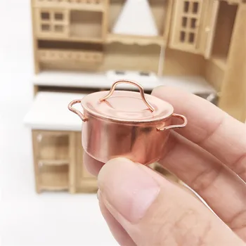 

New 1/12 Scale Copper Cooking Pan Pot 1/12 Dollhouse Miniature Kitchen Cookware Accessor Dollhouse Miniature Metal a617