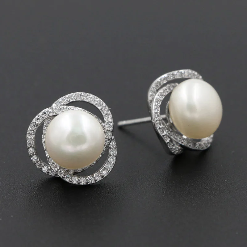 Elegant Genuine Freshwater Pearl Earrings for Women Pure 925 Sterling