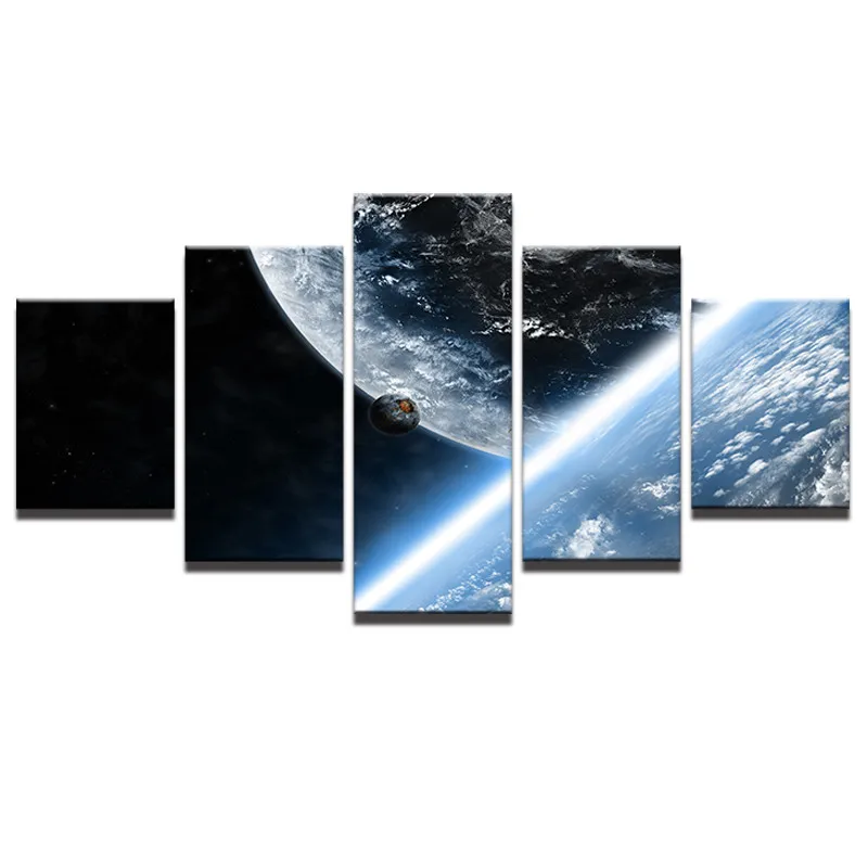 Printed Landscape Modular Picture Frame Canvas Painting For Room Home Wall Art Decor 5 Panel Universe Earth Planet Poster | Дом и сад