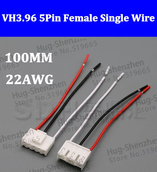 

30pcs/lot VH3.96 3.96mm 5 Pin Female 5-Pin Connector 22AWG 100mm Single 22AWG Wire Cable