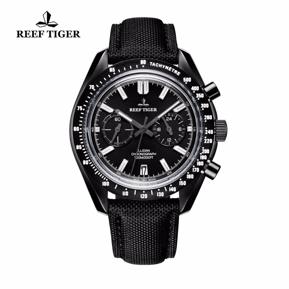 

Reef Tiger/RT Designer Sport Watches with Chronograph Date Calfskin Nylon Strap Super Luminous Watch for Men RGA3033