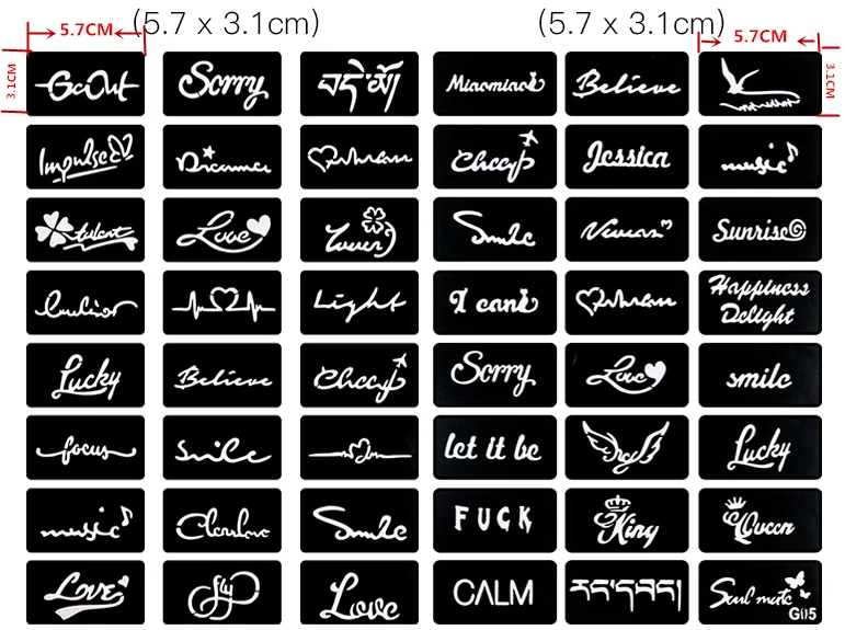 48 шт многоразовые трафареты для татуировки хны для лица трафареты для краски сексуальные буквы трафарет для аэрографа трафареты для блестящих татуировок набор