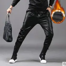 Осенне-зимние модные корейские брюки из искусственной кожи мужские брюки для ног сценические шаровары из искусственной кожи для мужчин pantalon homme черные