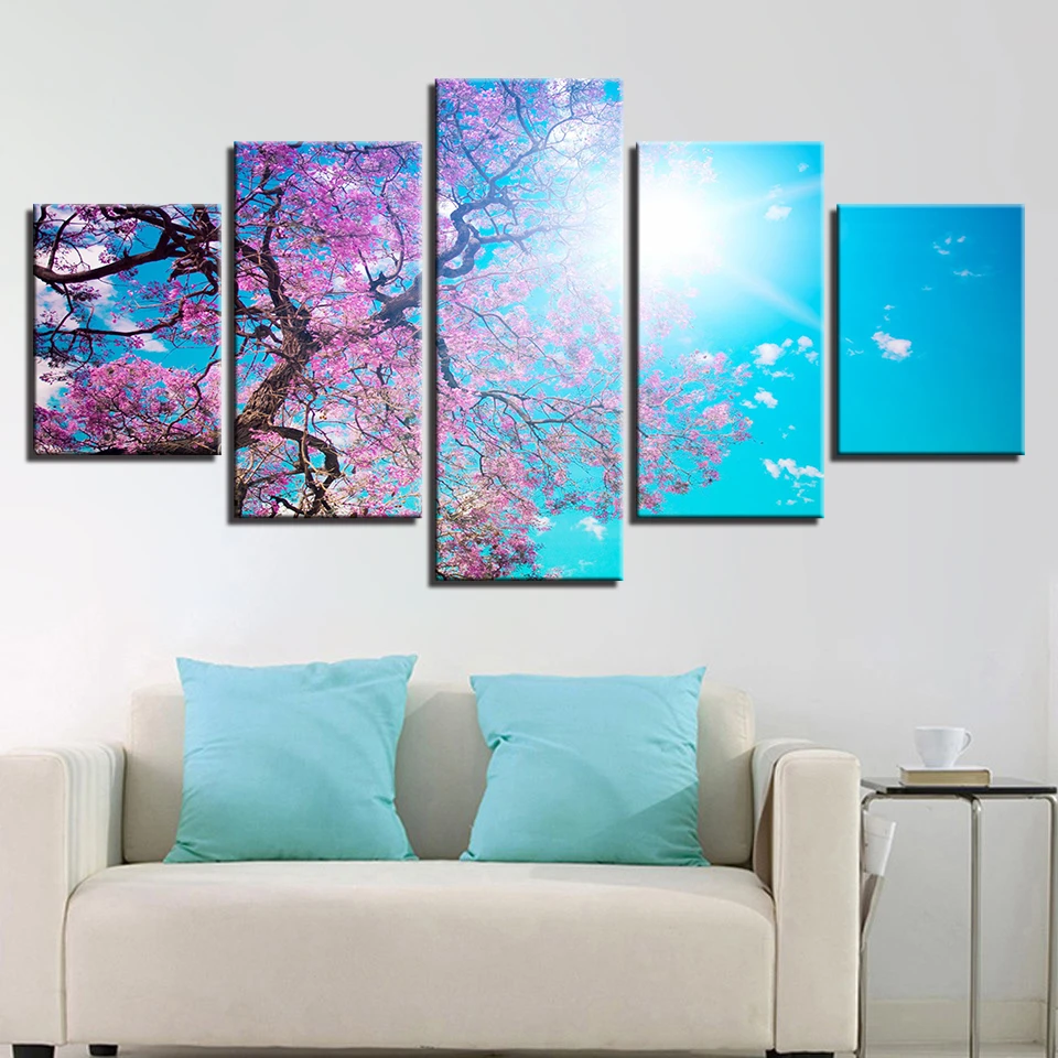 Cherry Blossom Landscape 5 Pcs Canvas Printed Wall Poster Picture Home Decor 