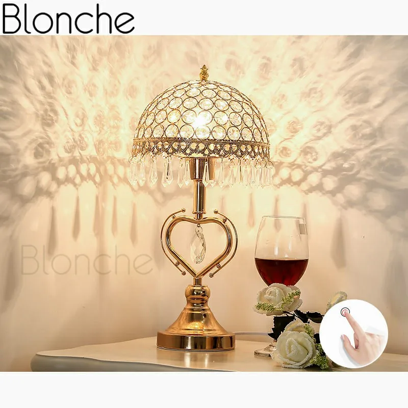 Нордическая современная настольная лампа из хрусталя светодиодная подставка настольная лампа для гостиной спальни для домашнего декора Железный арт прикроватная Настольная лампа E27 - Цвет абажура: Gold Touch