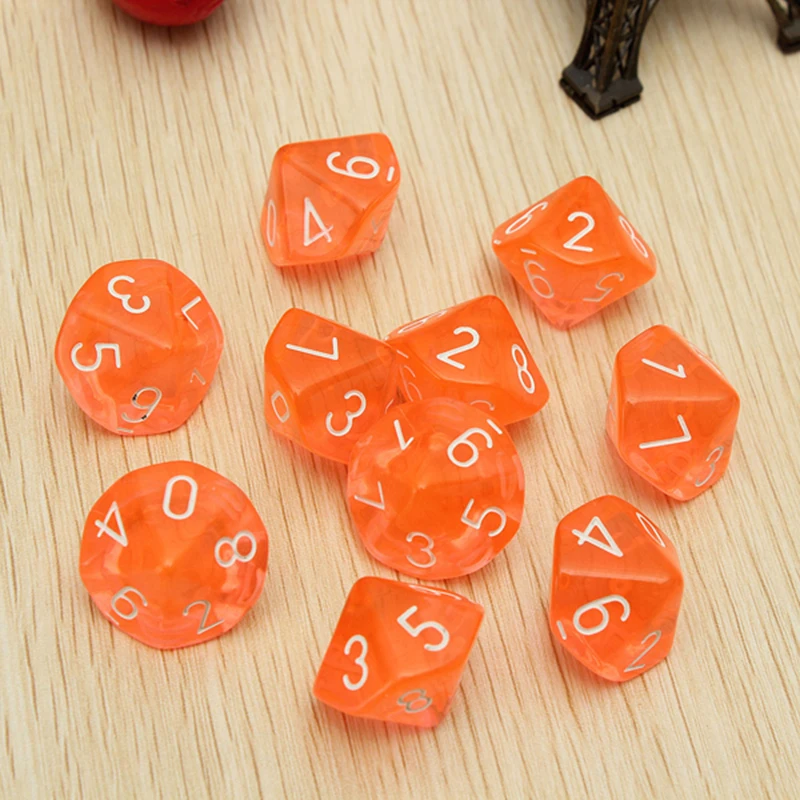 New 10pcs/set Multicolor Transparent 10 Dice Die 10-Sided Gem Dice D10 RPG Dungeons & Dragons Playing Games