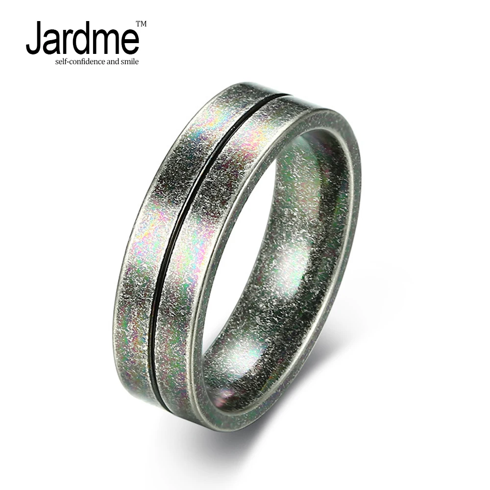 Jardem Vintage Gray Stainless Steel Mens Rings Special Surface Process