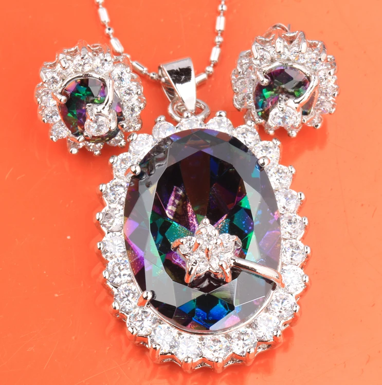 

& Luxurious Precious Rainbow Mystic Gems 925 Sterling Silver Earring Pendant Necklace Jewelry Sets S8298