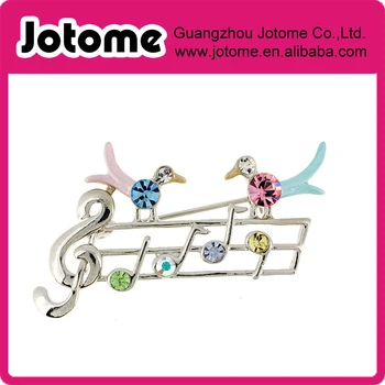 

Multicolor Music Note With Bird Crystal Pin Brooch 1.875 x 1.125 inches