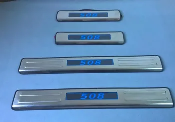 

4PCS/SET With Blue LED light stainless steel Scuff Plate/Door Sill For Peugeot 508 2010--2017 Auto parts