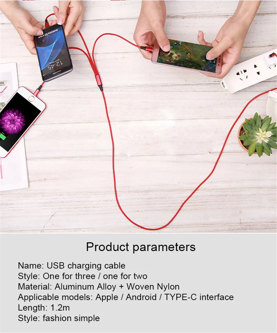 NOHON 3 2 in 1 Micro USB Type-C Lighting Charging Cable For iPhone 7 8 6 6S Plus X iOS Android For Xiaomi LG Fast Charger Cables (8)
