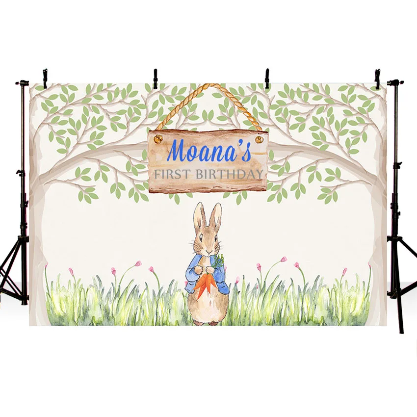 

Cartoon Peter Rabbit Tree Photography Backdrop for Children Baby Shower 1st Birthday Party Backgrounds Photo Both Vinyl Custom