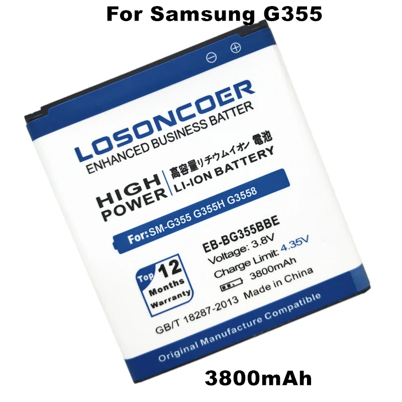 Losoncoer 3800 мА/ч, EB-BG355BBE Батарея для samsung Galaxy CORE 2 G355 Батарея G355H SM-G355 G3558 G3589W G3586V G3556D G3588V