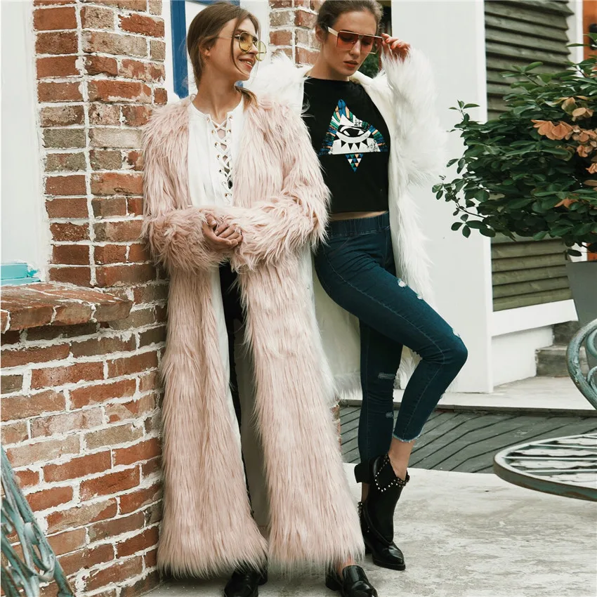 Lanshifei Young Girl Faux Fur Coat Fox Long Coat Long Fur Jacket Women 2018 Winter New Design Long Style Parka Lady Club Coat