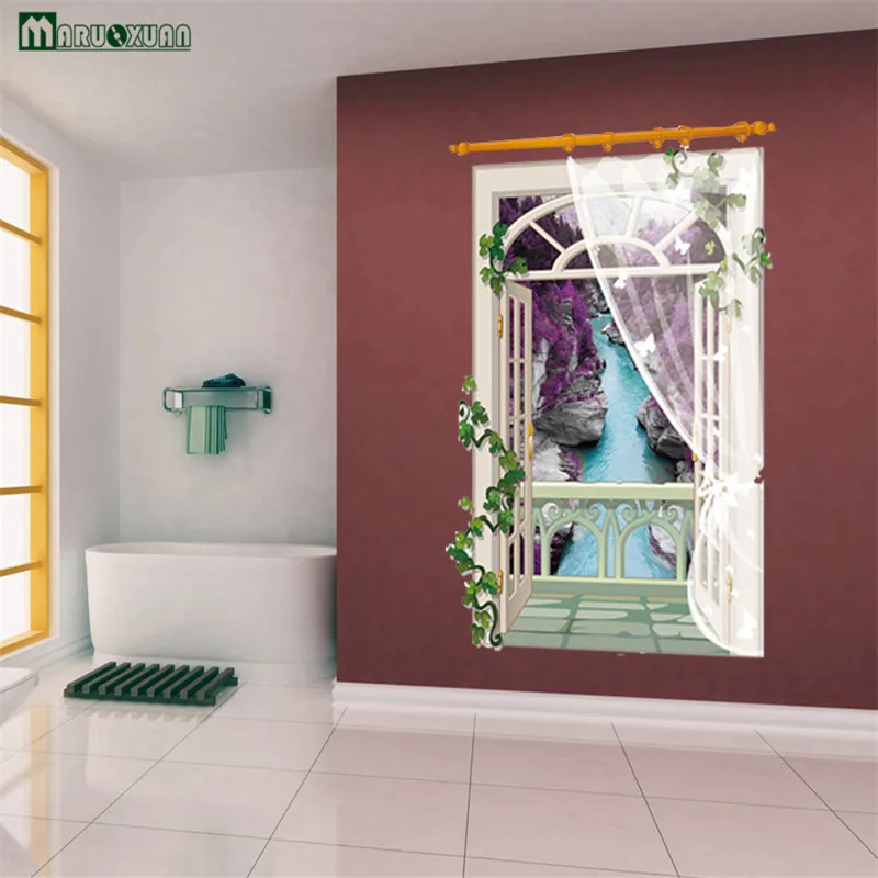 

Maruoxuan Vertical Screen Stream Landscape False Window Scenery Wall Stickers Living Room Bedroom Art Removable Wall Decals