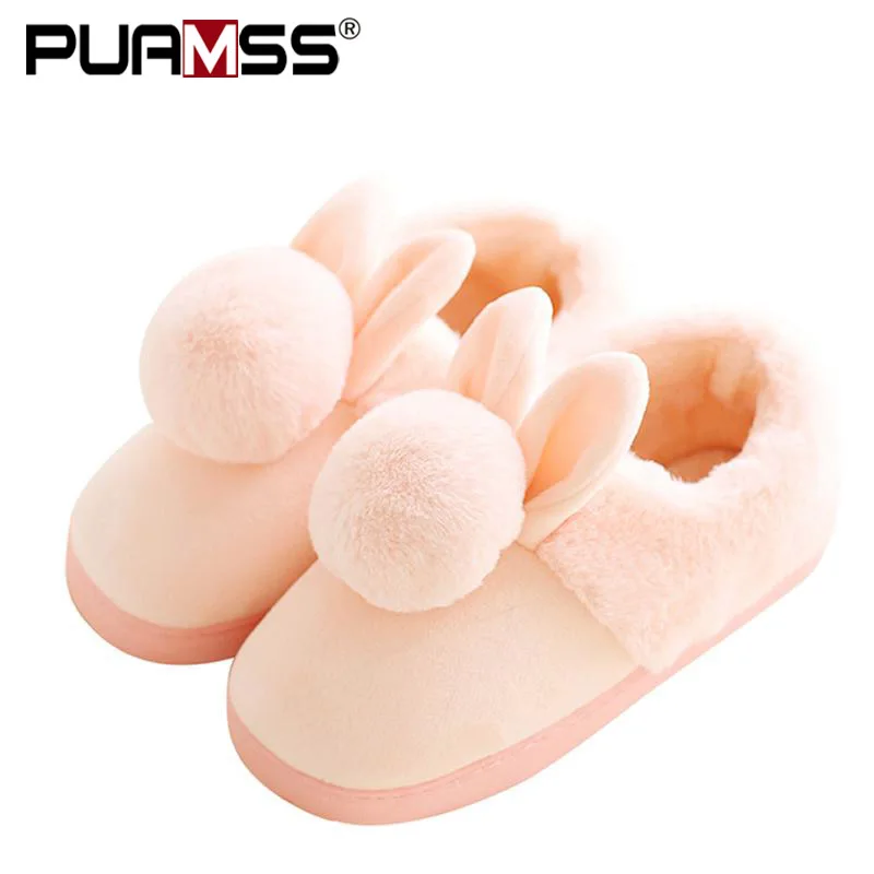 

Women shoes Pink Slippers Women and men Cotton Slippers In Winter House Lovely Rabbit Indoor Slippers Pregnant Woman