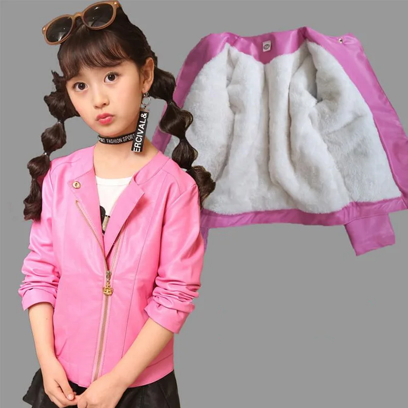 

BabiCola Girls Leather Jacket Kids Girls And Coats Spring Kids Leather Jackets baby girls Casual Black Solid Children Outerwear