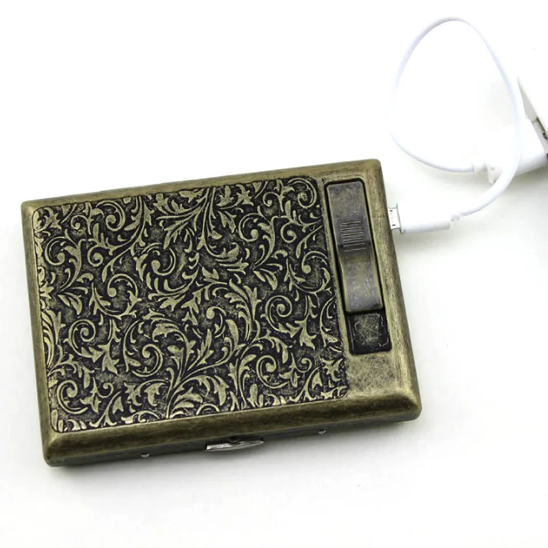 (20 палочек) Винтажный металлический чехол для электронной сигареты с USB зарядкой
