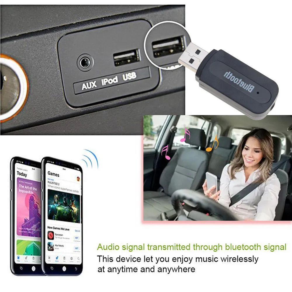 Bluetooth AUX стерео музыка USB Bluetooth автомобильный музыкальный приемник ключ комплект с аудио кабелем для iPhone автомобильный bluetooth-адаптер