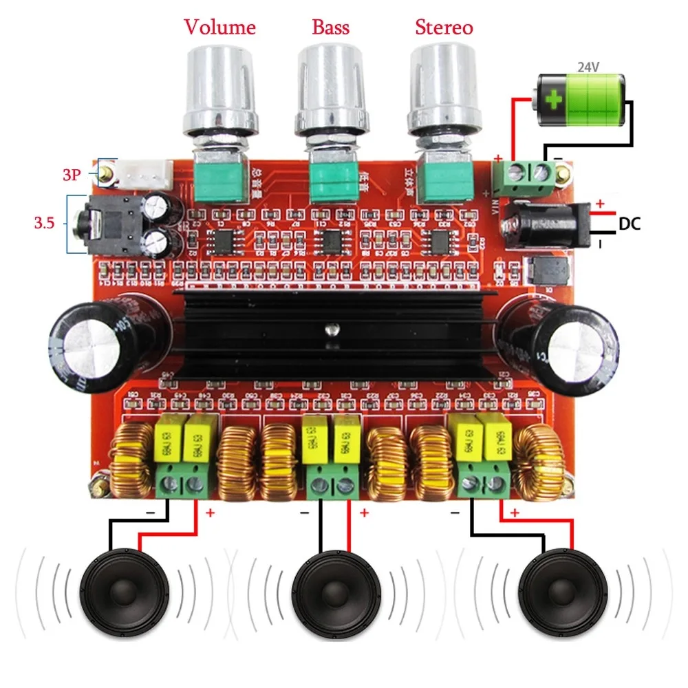 Online 80W * 2 + 100W Tarjeta de amplificador de Audio Digital de 2,1 canales TPA3116D2 con amplificador estéreo NE5532 DC12 24V