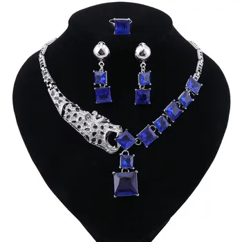 Wedding African Bead Jewelry Set for Women Fashion Silver Plated Dubai Rhinestone Necklace Earrings Ring Set 8