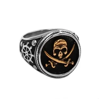 

Gold Caribbean Captain Pirate Ring Stainless Steel Jewelry Vintage Anchor Rudder Biker Mens Ring Wholesale SWR0938