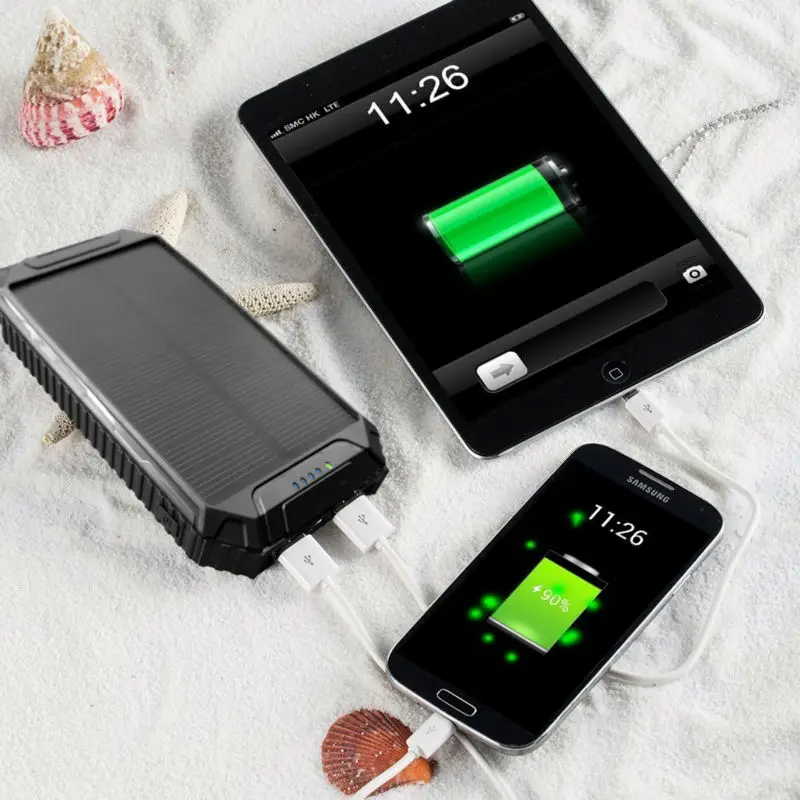 Power Green Slim power Bank двойной USB 10000 мАч Мини 5 в 2A Солнечная Панель зарядное устройство для телефона samsung с фонариком