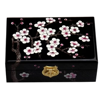 

beautiful NEW Chinese handmade classic wooden lacquer & plum blossom 2 layers Jewelry box 014