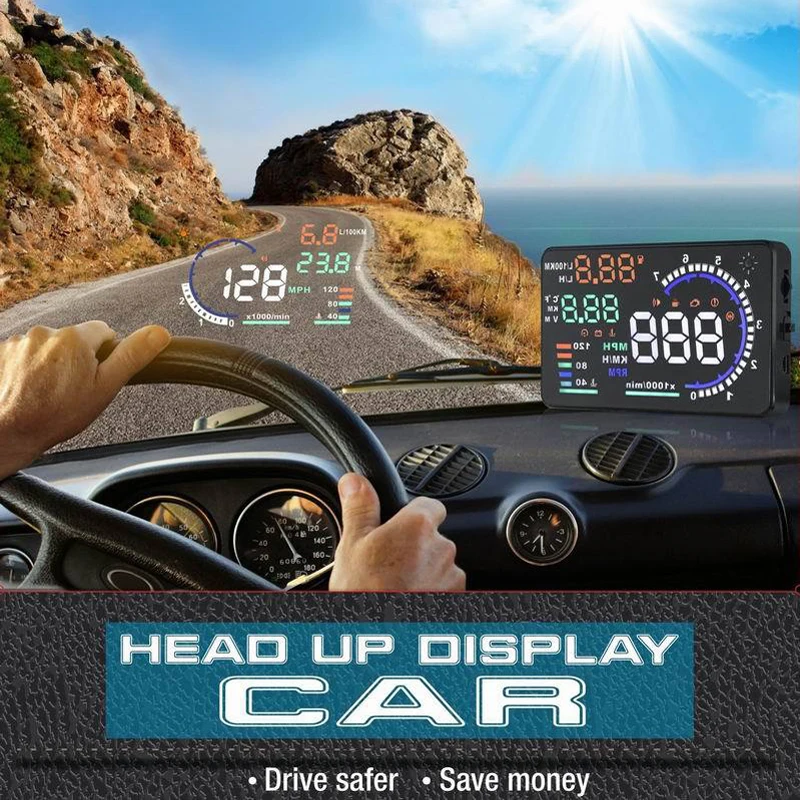 5 дюймов Экран автомобиля HUD A8 головой вверх Дисплей с OBD2 ЖК дисплей цифровой