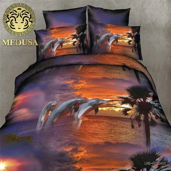 amazing 3d dolphin bedding set queen size 4pcs duvet/doona cover bed sheet pillow cases bed linen set 1