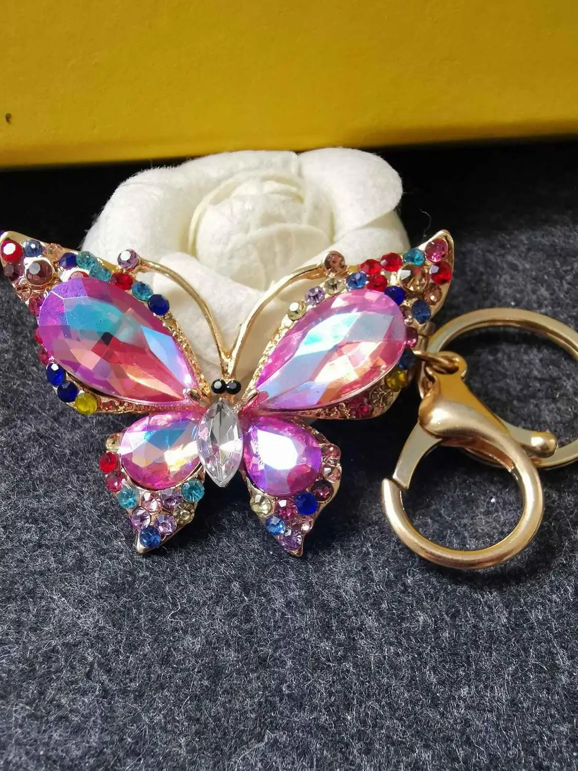 

Min.15$ mix order crystal colorful beautiful butterfly Key chain key ring zinc alloy diy decoration 63mm*43mm