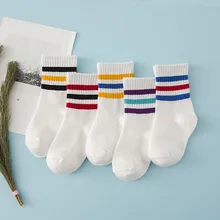 2016 Baby/Kids Five Pairs Of A Set Of Socks Spring Autumn Boy And Girl Meias Cotton Joker Color Three Striped Neutral Calcetines