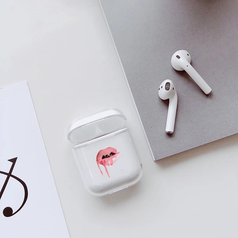 

Lips Covers For Airpods Case Transparent Wireless Earphone Charging Case for Apple AirPods 1 2 Hard PC Protective Cover