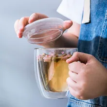 375 мл/475 мл двойными стенками стекло чашки Творческий изолированные чай чашки с крышками высокое боросиликатное для сока молока кофе кружки