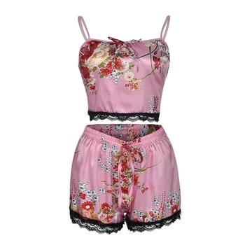 

2019 Summer Fashion Women Lace Sexy Lace Passion Lingerie Flowers Camisole Sleepwear Pajamas Nightwear 2PC Set #Jun20 Wholesale