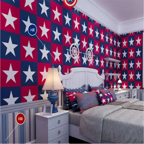 

Q QIHANG Children's Room Boy bedroom Living Room Wallpaper Stars Pattern Big Pentagram Style 0.53m*10m=5.3m2