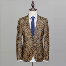 NA47 Золотой Мужской Блейзер Цветочный Повседневное приталенный Блейзер Новое поступление года модные вечерние Однобортный мужской костюм куртка плюс Размеры M-6XL