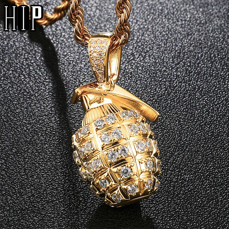 

HIP Hop Iced Out Bling Cubic AAA Zircon Grenades Bombs Necklace & Pendant for Women Men Jewelry Gold Color