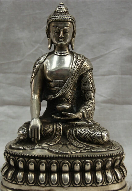 

JP S0524 8" Tibet Tibetan Buddhism seat silver Shakyamuni Amitabha Buddha Statue Discount 35%