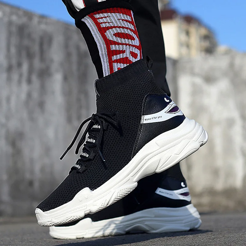 

Outdoor sock Sneakers Men casual walking shoes fashion Breathable lightweight black and white sport lifestyle shoes