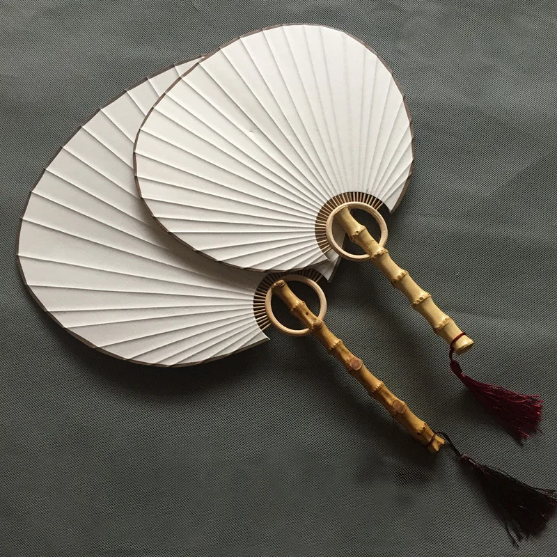 

DIY white color Xuan paper craft hand fan Palace fan oval style
