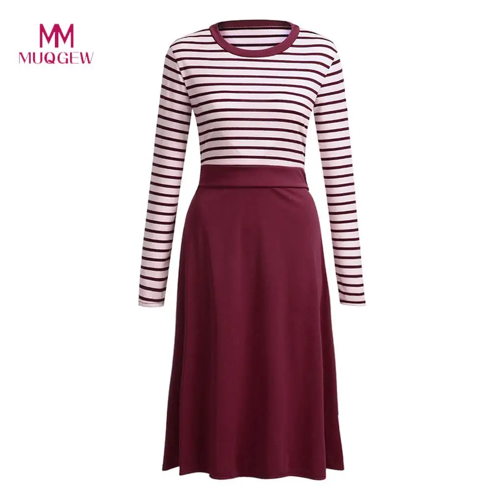 

MUQGEW Nursing Clothes Women's Stripe Long Sleeve Flare Maternity Breastfeeding Nursing Dress Lactation Winter Ropa Mujer