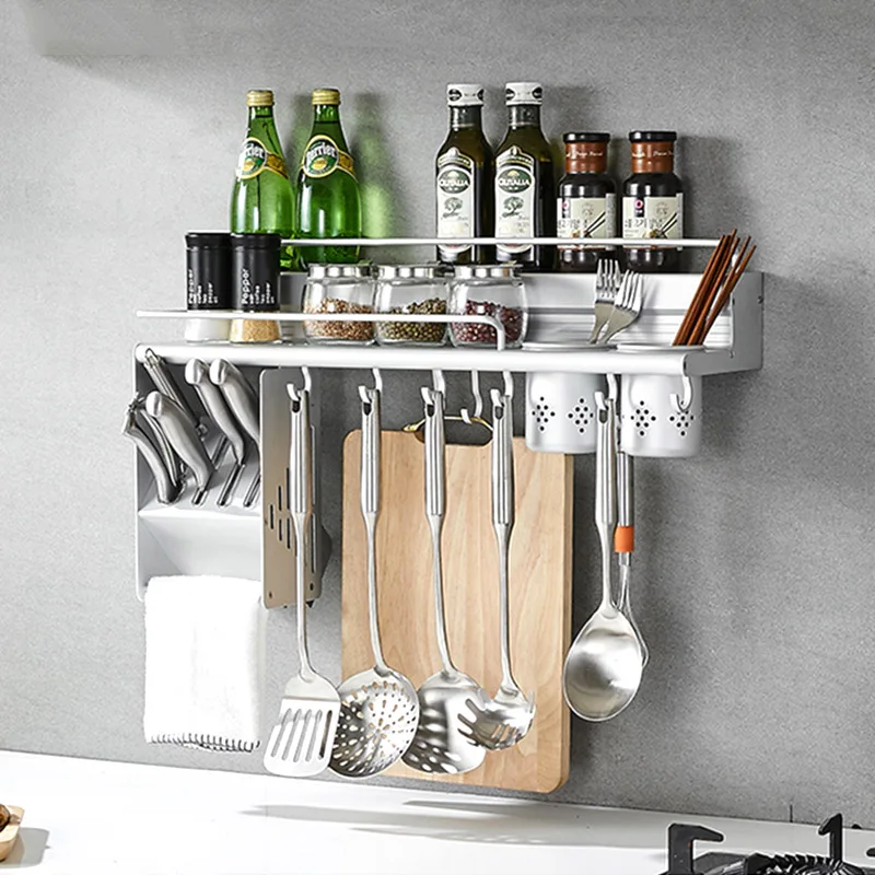 Kitchen hardware pendant wall-mounted punching space aluminum kitchen rack creative small dish knife holder Lu5034 Kitchen hardware pendant wall-mounted punching space aluminum kitchen rack creative small dish knife holder Lu5034